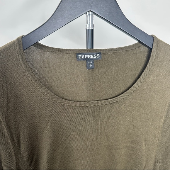 Express Knit Dark Olive Long Sleeve Dress - Picture 2 of 4